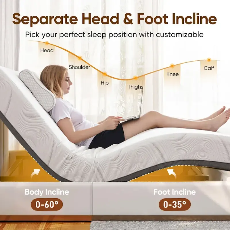 Adjustable Bed Frame Base Stress Massage Wireless Remote Quiet Motor