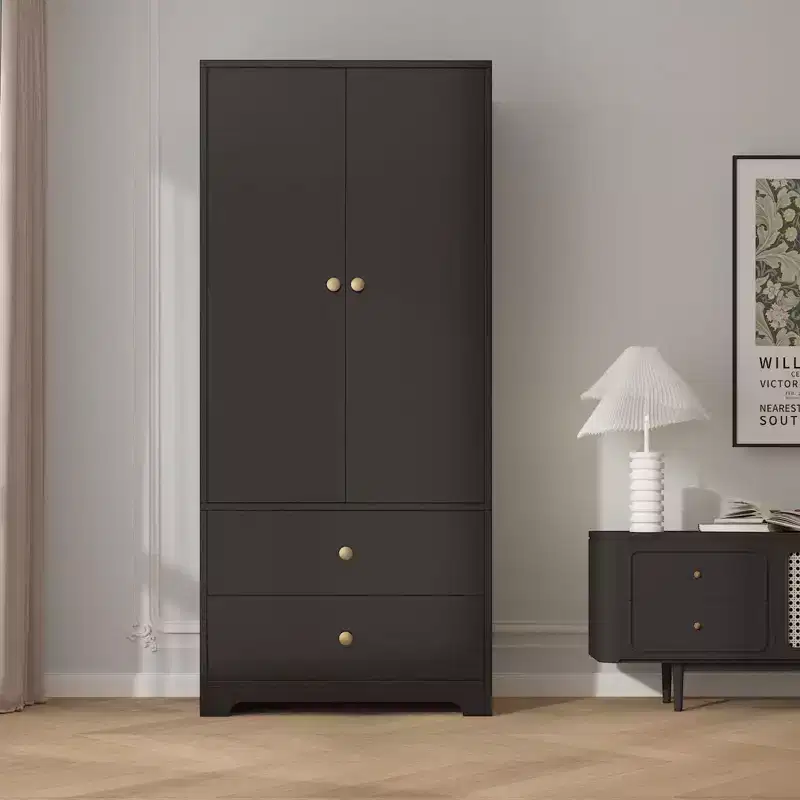 2-Door Wardrobe Storage Cabinet, Flat Panel MDF Sideboard Buffet Cabinet for Bedroom, Dining Room and Home