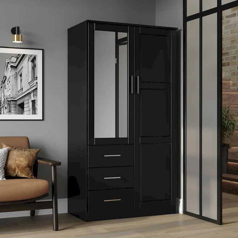 100% Solid Wood Metro Wardrobe Armoire – Solid Wood or Mirrored Doors, Multiple Finishes