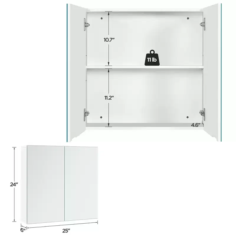 Frameless Mirror Cabinet with Two Mirrored Doors and Adjustable Shelf