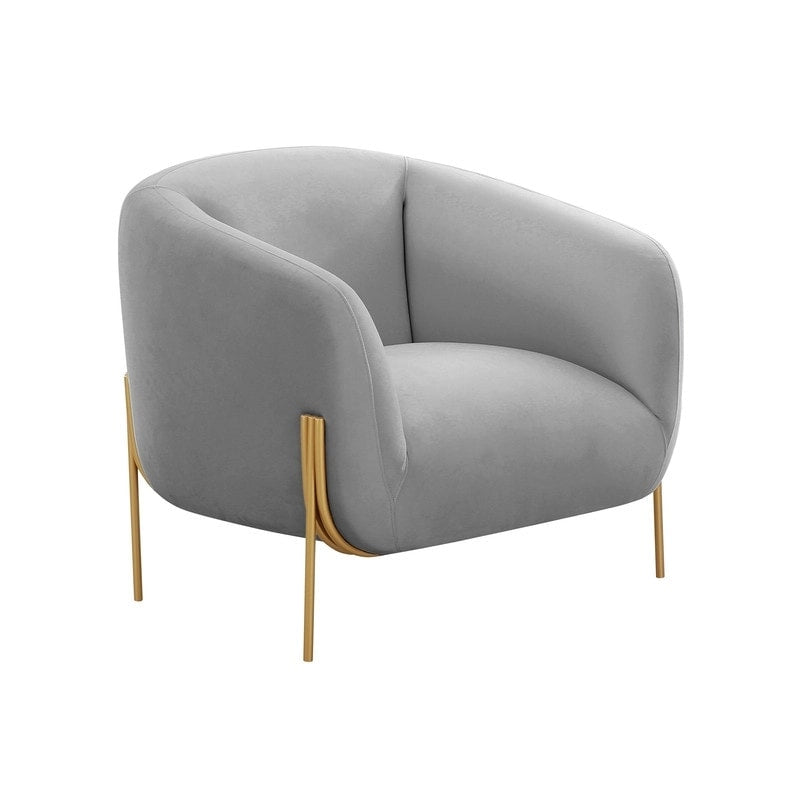 Velvet Accent Chair – Cream / Grey, Matte Gold Legs, Handmade, Seats 1