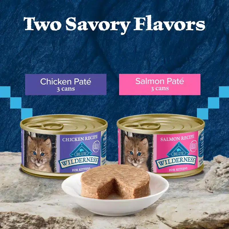 Blue Buffalo Wilderness High Protein Grain-Free Natural Kitten Pate Wet Cat Food Variety Pack with Chicken & Salmon - 3oz/6ct