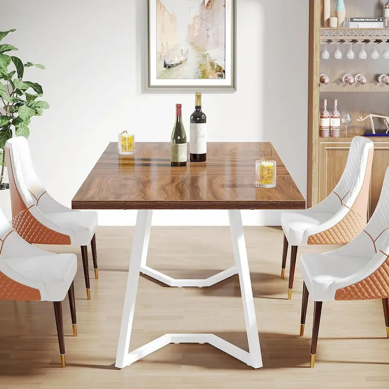 Natural Wood Tone Rectangle Dining Table with Metal Frame for 2–4 Person, 55