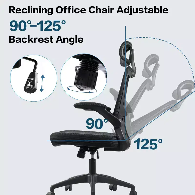 Ergonomic Mesh Office Chair with Headrest, Lumbar Support & Flip-Up Arms