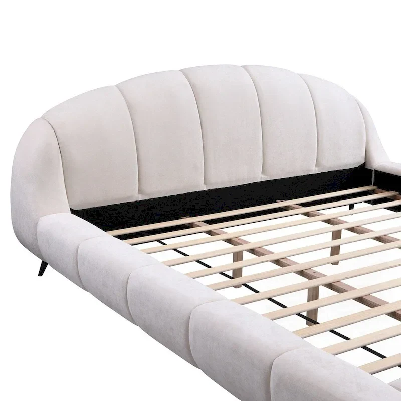 King Size Chenille Upholstered Platform Bed Shell-Shape Design Beds