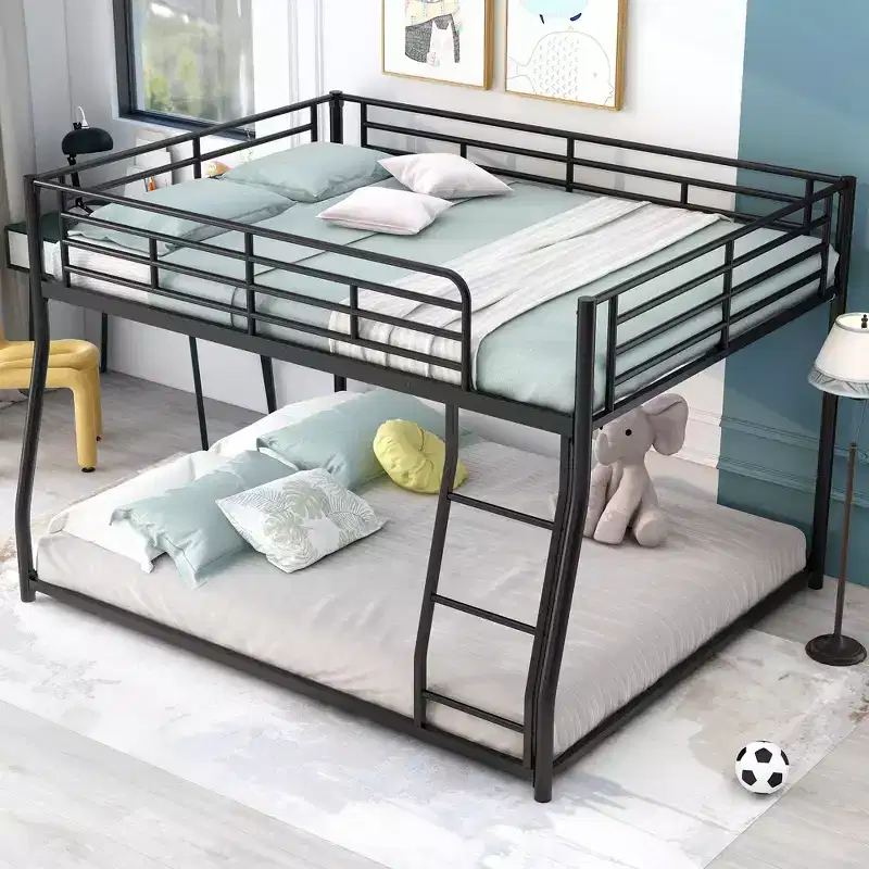 Twin XL over Queen Metal Bunk Bed with Ladder and Safety Guardrail