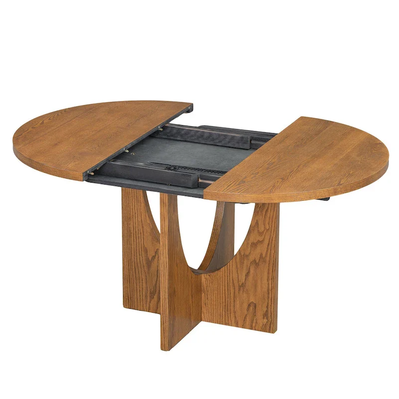 Modern Style Extendable Round Dining Table with Removable Leaf and Upholstered Dining Chairs