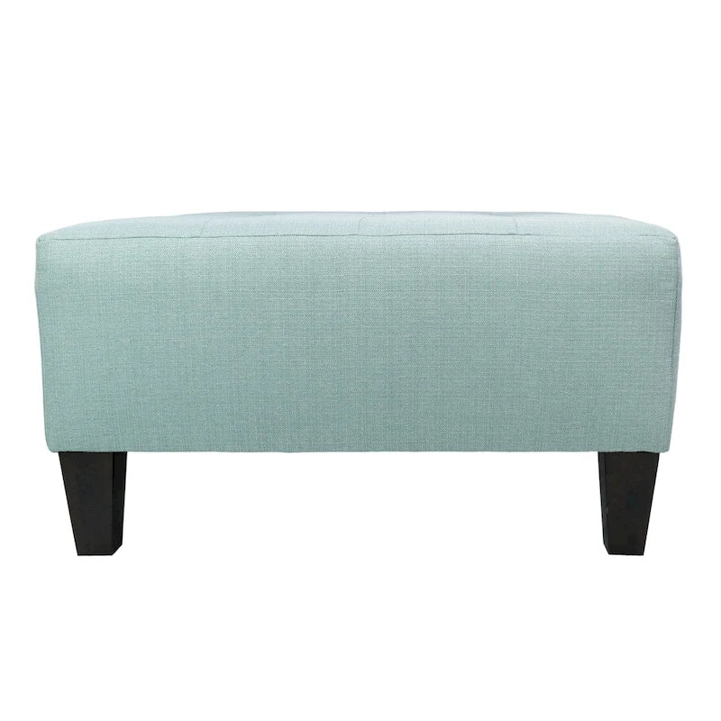 Button Tufted Upholstered Square Ottoman | Blue | Modern Accent Footrest