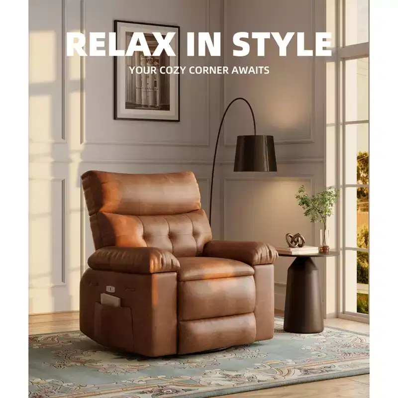 Living Room Manual Massage Chair, 360-Degree Rotating Massage Chair with Remote Control, PU Leather Leisure Chair with Side Pockets