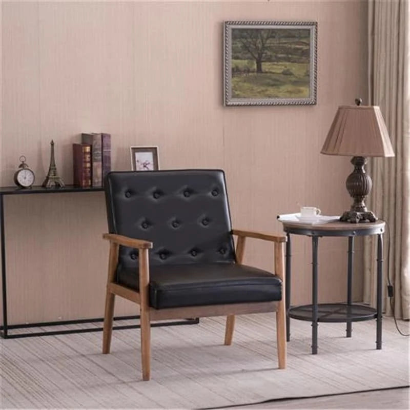 Button-Tufted Slipper Chair – Black, PU Leather, Solid Wood Frame & Legs, Seats 1