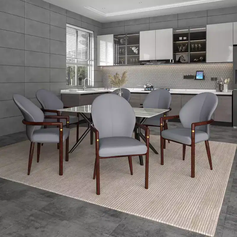 LeisureMod Opaline Set of 2 Wooden Dining Arm Chairs with Leather or Velvet Upholstery, Modern Accent Chairs for Dining Rooms