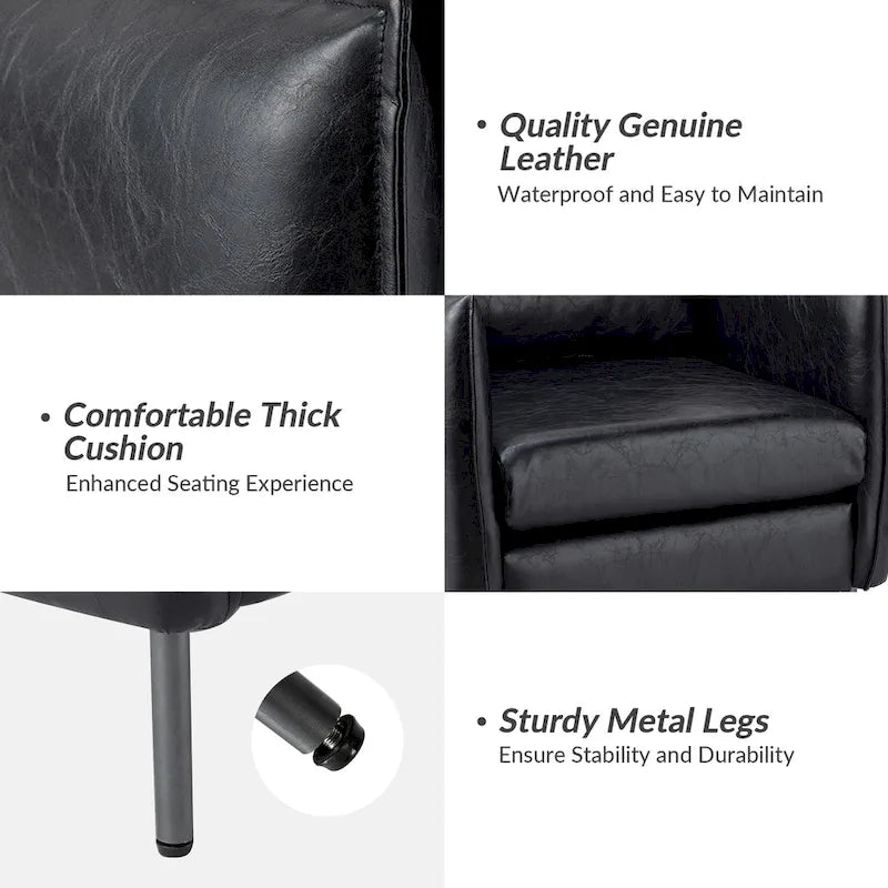 Modern Accent Chair – Black / Brown / Grey / Camel / Navy / Beige, Vegan Leather, Metal Legs, Seats 1