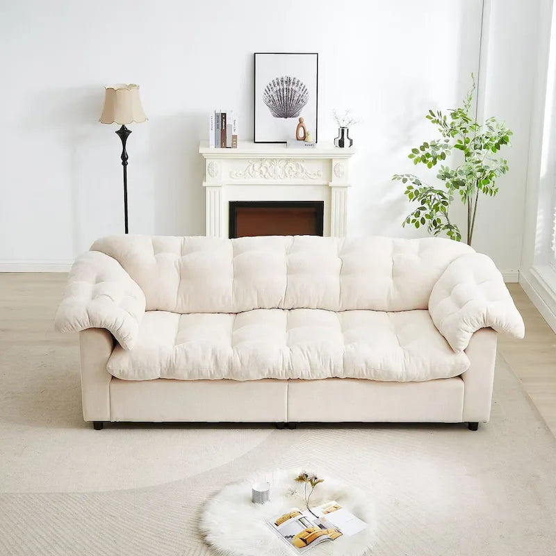 99-Inch Deep Seat Sofa – Yellow / Beige / Grey / Green, Chenille, Solid Wood Frame, Seats 3