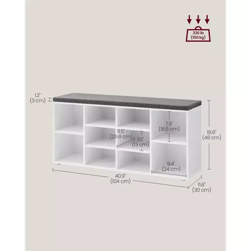 Shoe Storage Bench Shoes Organize with 10 Cushion and Cushion Seat