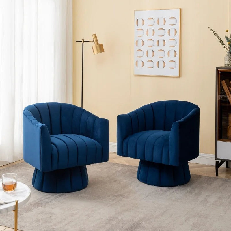 SEYNAR Modern Glam Velvet Upholstered Round 360 Degree Swivel Accent Barrel Chair Set of 2