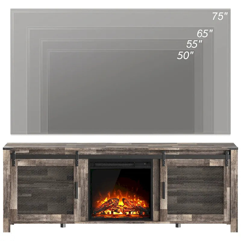 3-Sided Glass Electric Fireplace Insert – Gray & Blue Light / Black, Freestanding or Insert, 18 or 36 Inch