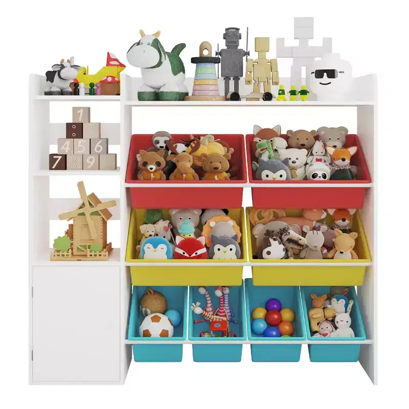 Kids Toy Organizer with 8 Removable Bins, Large Toy Box & Bookshelf Combo for Bedroom, Nursery, Classroom for Toys Books