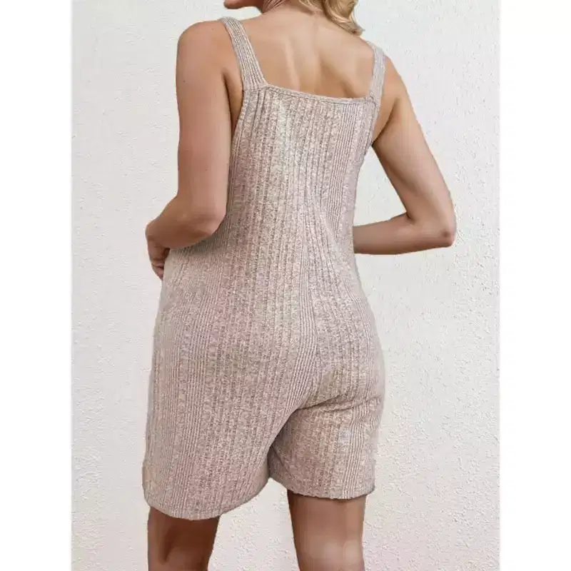 Coolmee Women's Maternity Overalls Shorts Ribbed Knit Solid Pregnancy Casual Sleeveless Jumpsuits Romper for Pregnancy with Pockets L Khaki
