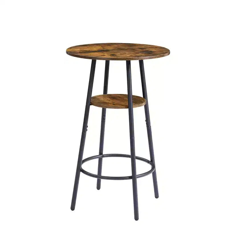 Round Bar Stool Set with Shelves, Rustic Backrest Stools for Home Bar and Kitchen