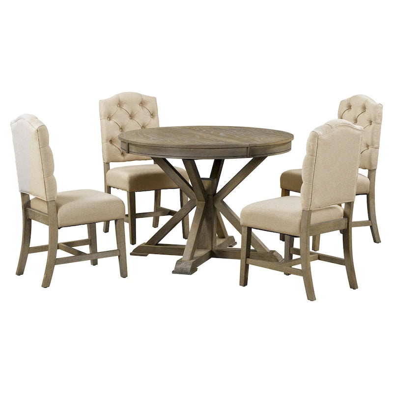 Functional Dining Table Set with Extendable Table and 4 Upholstered Chairs