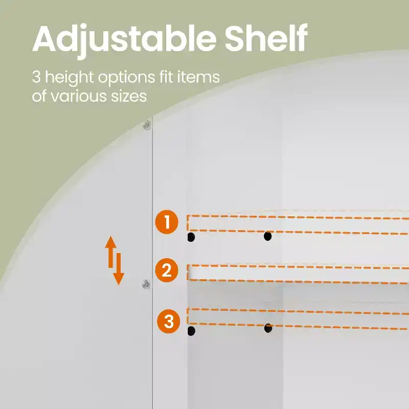Wall-Mounted Bathroom Cabinet with 2 Mirrored Doors & Adjustable Shelf, White