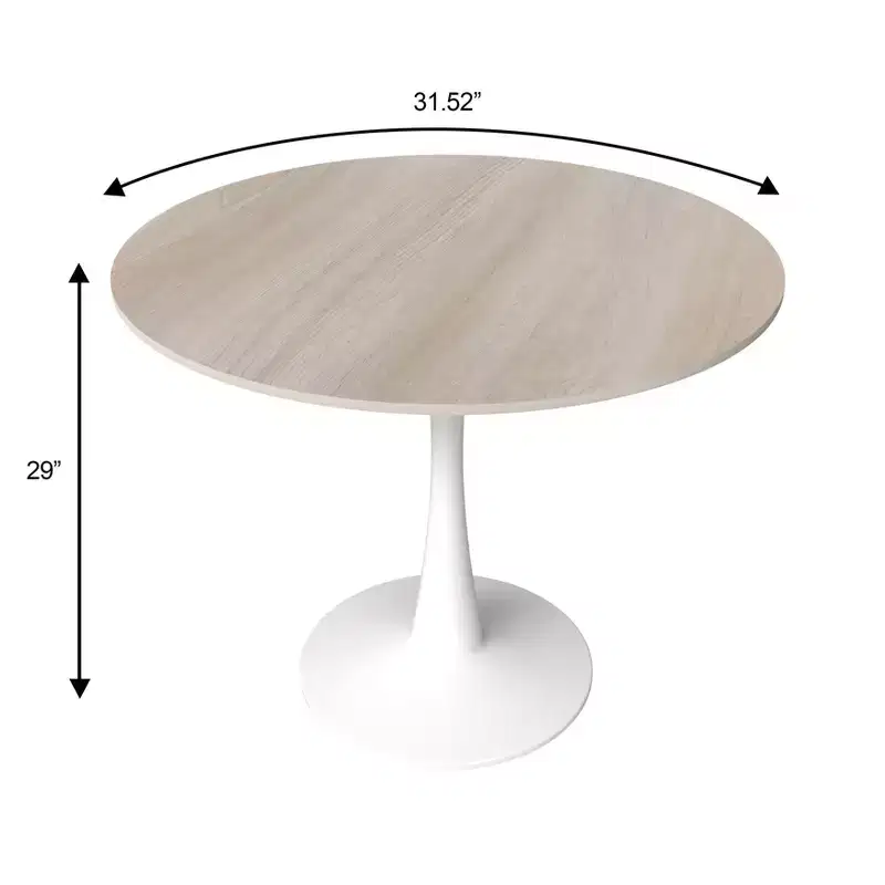 LeisureMod Bristol 31 Round Dining Table  Sintered Stone Top Accent Caf Table & Sturdy Steel White Pedestal Base for Kitchen and Small Spaces