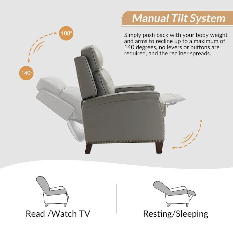 Mid-Century Modern Pushback Recliner with Nailhead Trim
