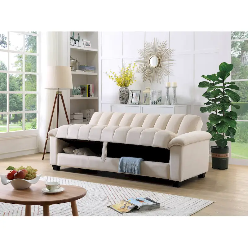 83 Comfortable Velvet Storage Sleeper Convertible Sofa Bed.