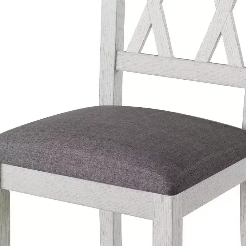 VECELO Rustic Dining Table Set, Rubber Wood Round Table and Upholstered Dining Chairs for Kitchen, Gray