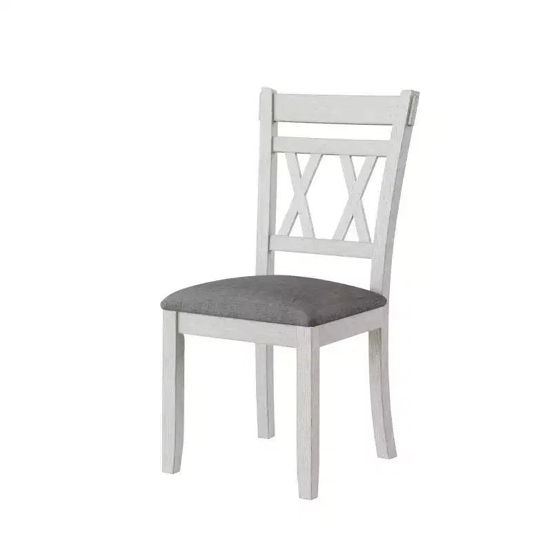 VECELO Rustic Dining Table Set, Rubber Wood Round Table and Upholstered Dining Chairs for Kitchen, Gray