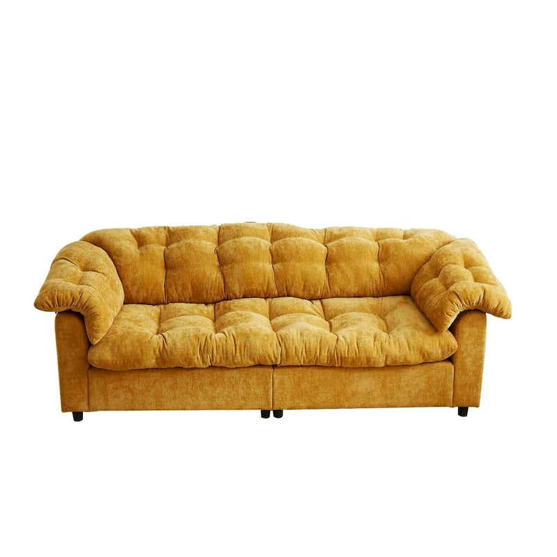 99-Inch Deep Seat Sofa – Yellow / Beige / Grey / Green, Chenille, Solid Wood Frame, Seats 3