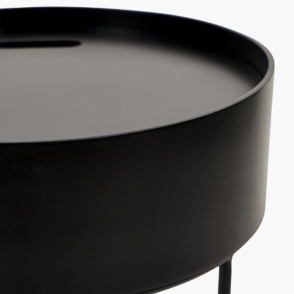 Black Wood Veneer & Metal Storage Side Table