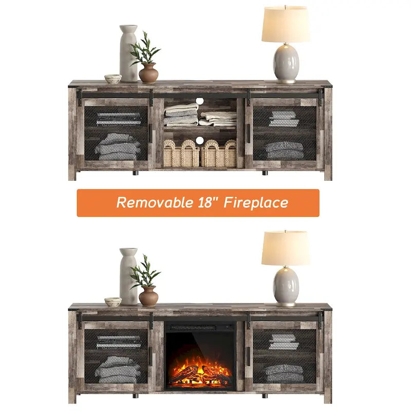 3-Sided Glass Electric Fireplace Insert – Gray & Blue Light / Black, Freestanding or Insert, 18 or 36 Inch