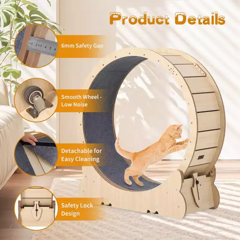 35.4 Inch Cat Exercise Wheel for Indoor Cats, Large Cat Treadmill Wheel with Detachable Carpeted Runway, Versatile Cat Toy Running Wheel Treadmill