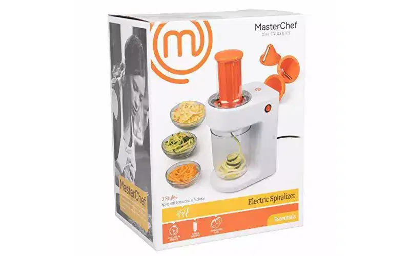 MasterChef Electric Spiralizer- 3-in-1 Vegetable Noodle Pasta Maker - Zoodle Zucchini Veggie Slicer and XL Hopper (w FREE Recipe Guide)