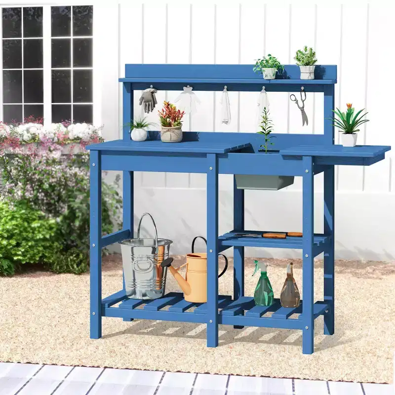 Hyleory HDPE Weather-Resistant Potting Bench Table with Storage Shelf