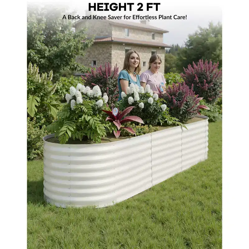 TRPOW 2 Pcs Raised Garden Beds Outdoor 8x2x2ft - Galvanized Steel Planter Box for Vegetables, Flowers, Rust-Resistant Garden Box