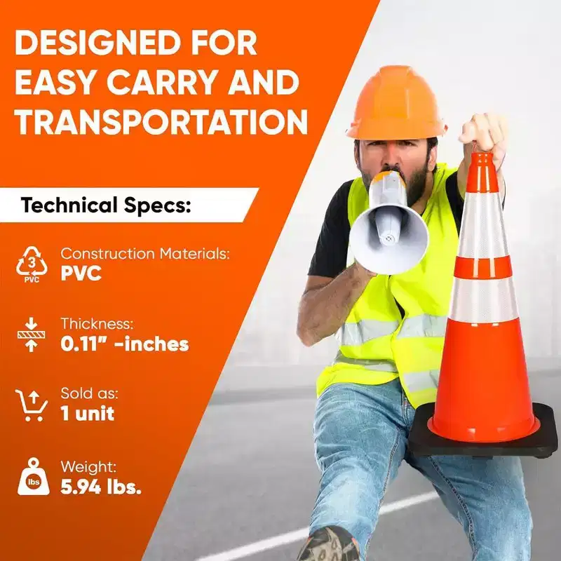 Pyle 28 PVC Cone - High Visibility Traffic Safety Cone (6 Pack)