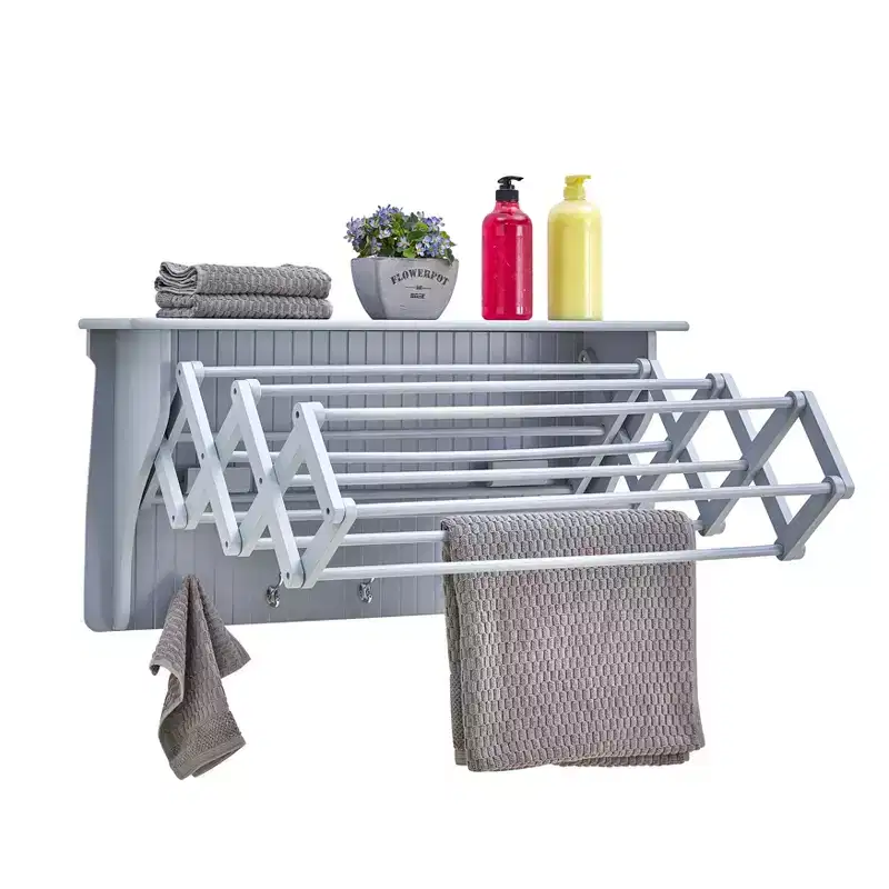 36 x 18 Wall Shelf with Collapsible Drying Rack and Hooks