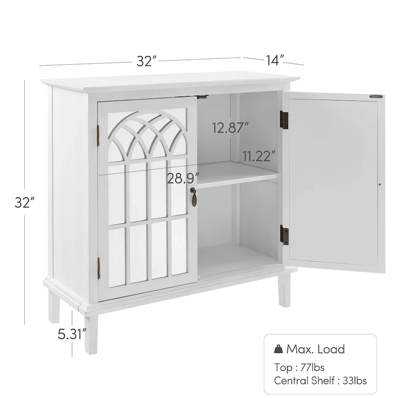 Wood Accent Cabinet with Mirrored Doors Sideboard Buffet