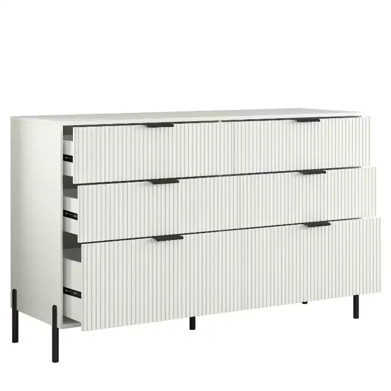 6 Drawer Dresser with Gold Legs Modern Ribbed Design for Bedroom