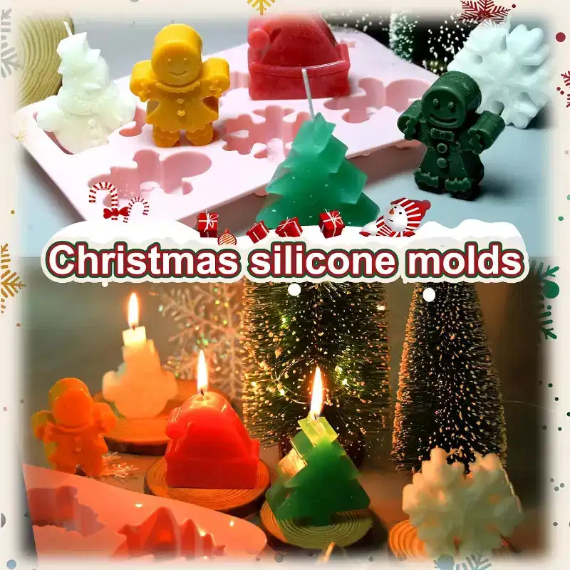 JDICTION 2 PCS Christmas Silicone Baking Molds, Holiday Molds for Soap, Candy, Cookies, with Christmas Tree, Snowman, and Snowflake Shapes