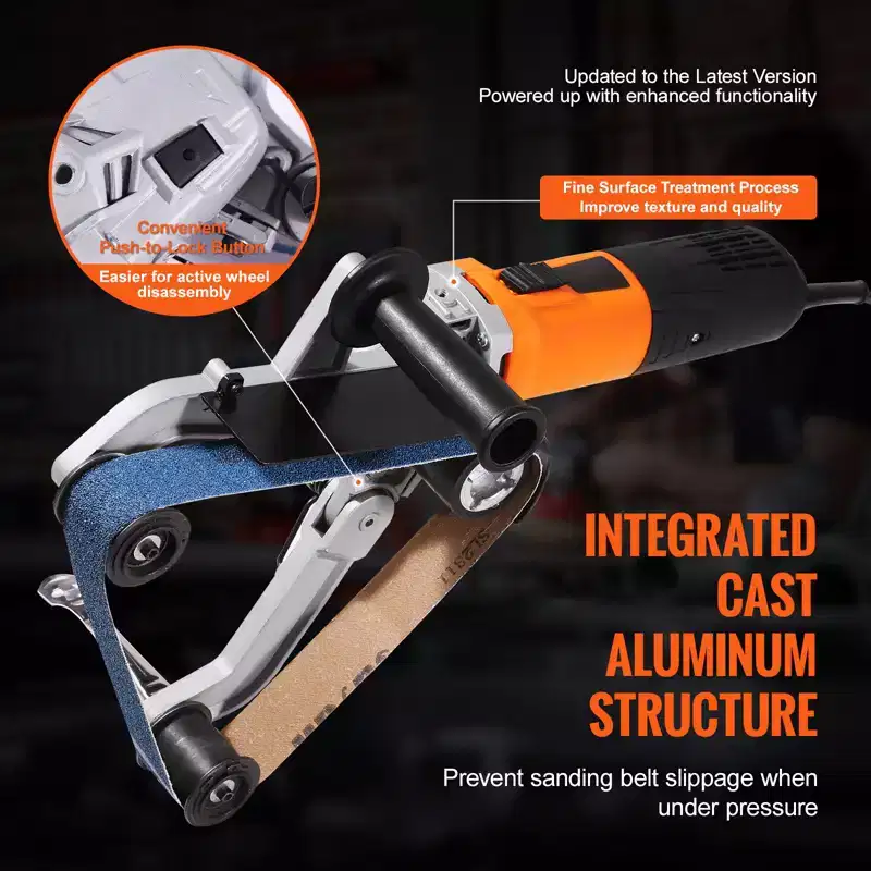 VEVOR Pipe Tube Polisher Sander, 1000W Pipe Belt Sander with 6 Variable Speeds 1100-3200rpm, 50PCS Sanding Belts, Orange&Black