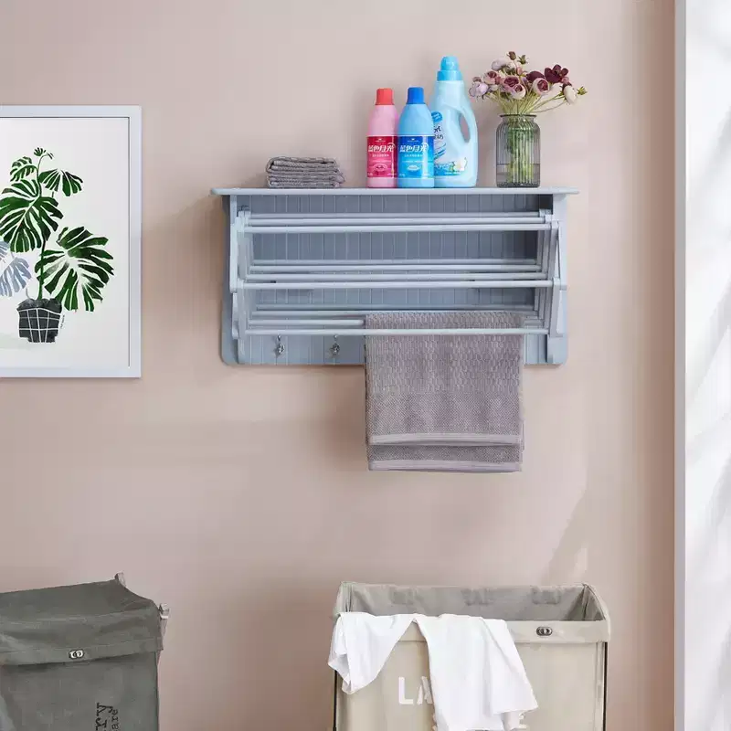 36 x 18 Wall Shelf with Collapsible Drying Rack and Hooks - Danya B.