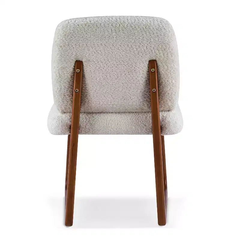 Set of 2 Boucle Upholstered Dining Chairs with Curved Wooden Legs, Beige - ModernLuxe