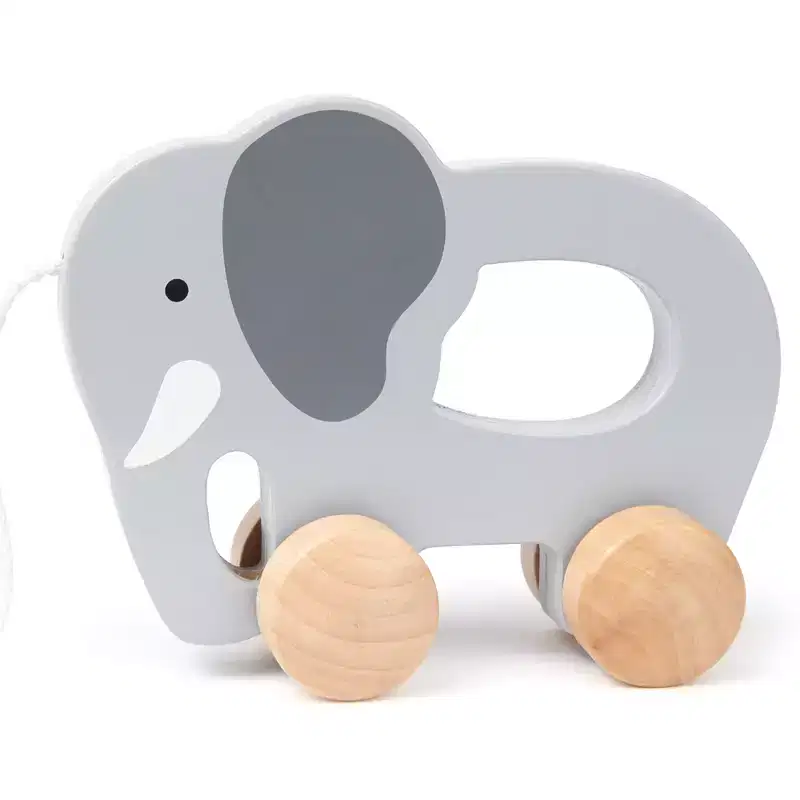 Hape: Push & Pull Elephant- Gray - Wooden Toy, Push-Pull-Grab, 1+