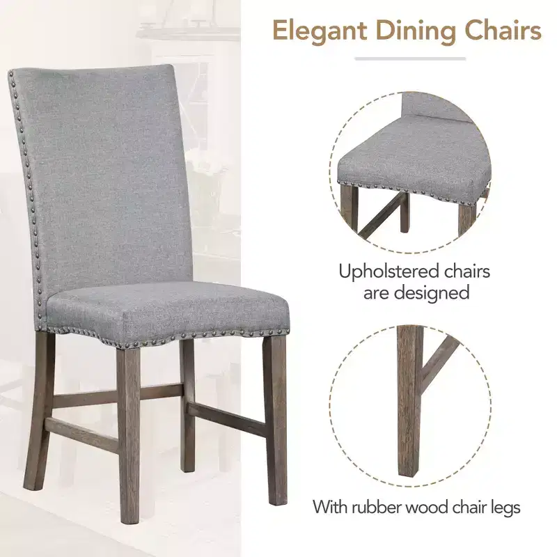 7 PCS Extendable Dining Set for 6, Dining Table Set with 6 Upholstered Dining Chairs, Mid-Century Style, Golden Brown+Gray-ModernLuxe