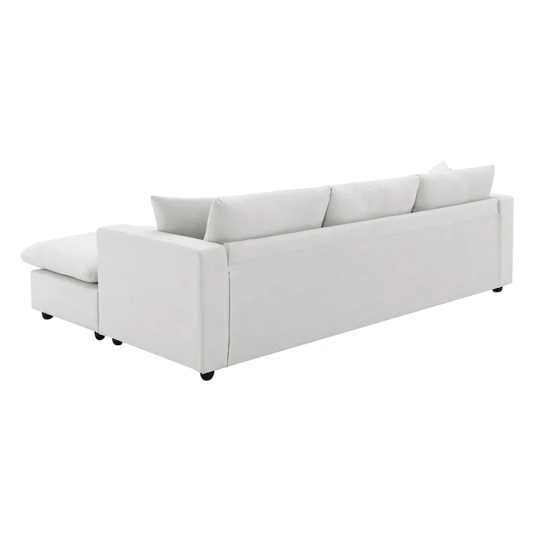 White L-Shaped Sectional Sofa with Ottoman, Seats 5