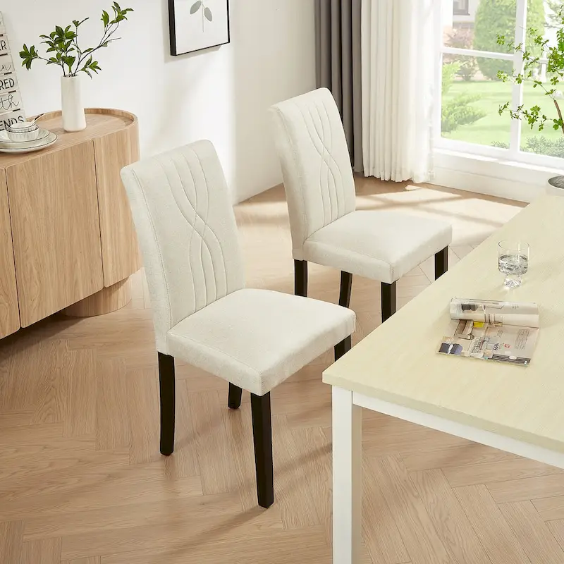 VECELO Upholstered Dining Chairs Set of 6 Modern Fabric and High Back & Solid Wood Legs, Parson Dining Chairs (Set of 6)