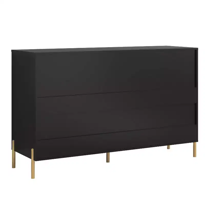 6 Drawer Dresser with Gold Legs Modern Ribbed Design for Bedroom